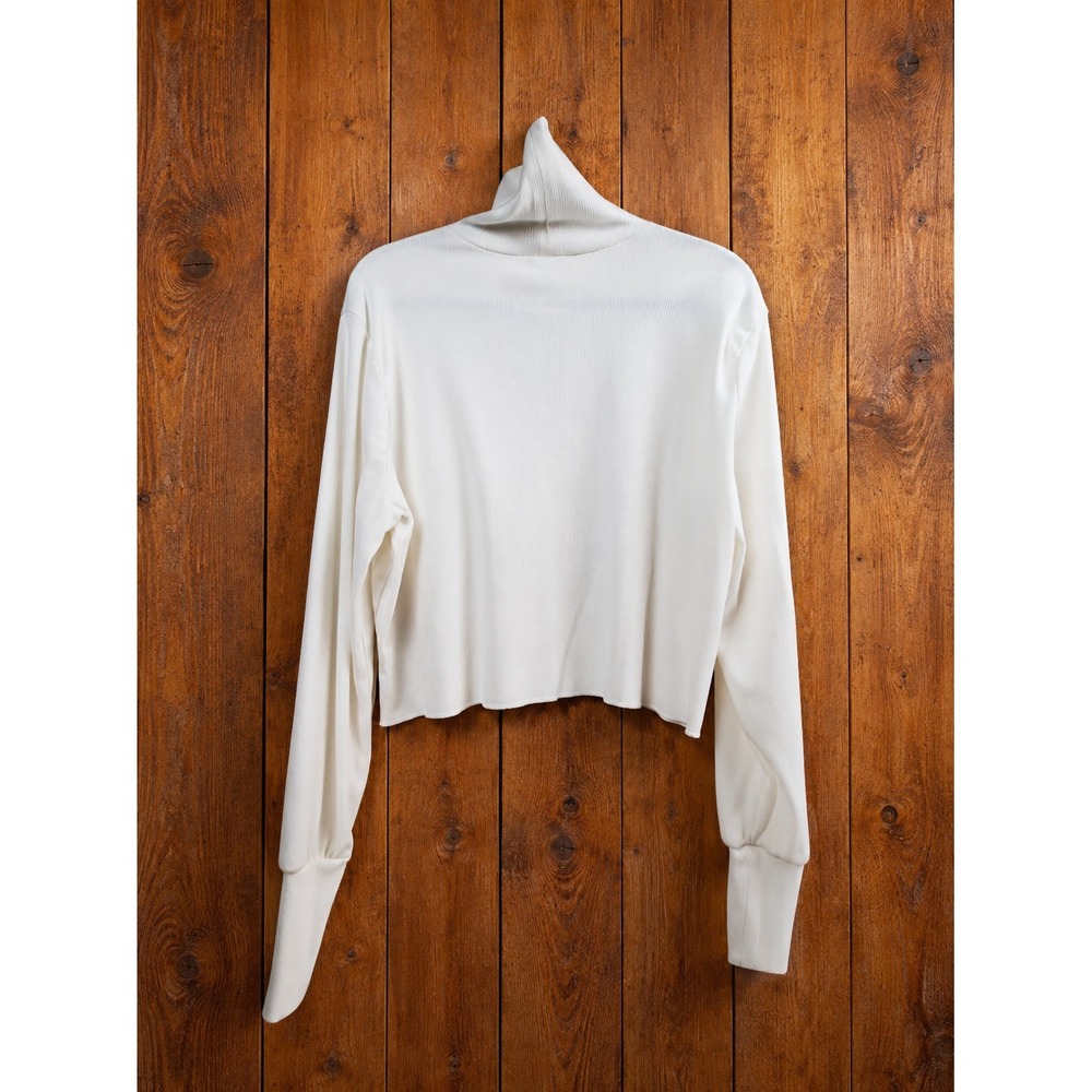 Womens White Cropped Ribbed Turtleneck Long Sleeve Top Juniors XL
